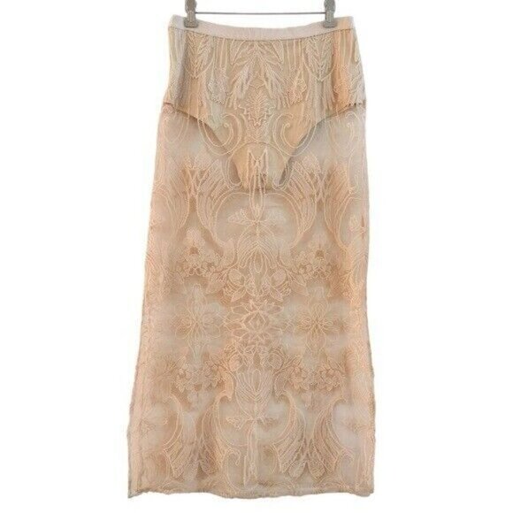 ANTHROPOLOGIE Sheer Lace Embroidered Maxi Skirt Rose Color Size M NEW - Picture 5 of 13